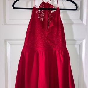 Windsor red lace, open back romper. Size medium, never worn